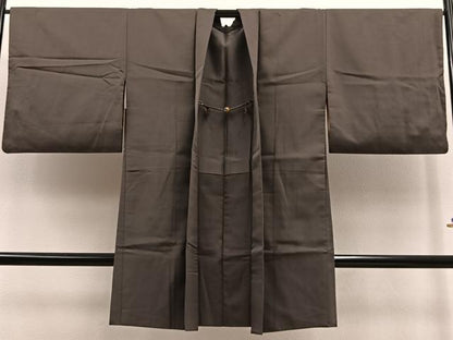 平和屋着物∞男性 長羽織 紬 色無地 樺茶色 正絹 逸品 BAAT9278gt