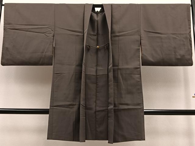 平和屋着物∞男性 長羽織 紬 色無地 樺茶色 正絹 逸品 BAAT9278gt