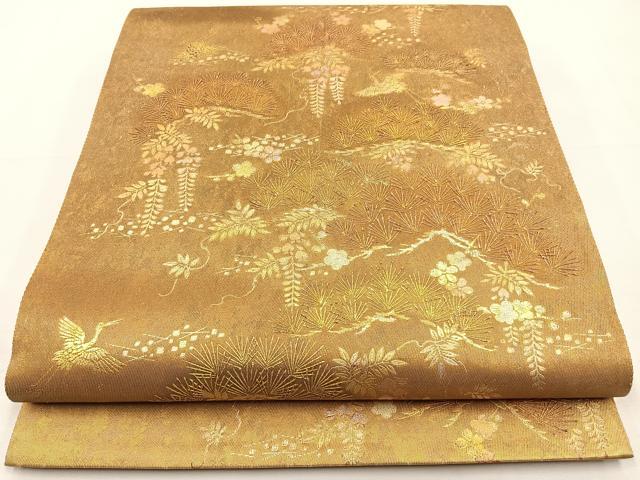 平和屋着物◎太鼓柄袋帯 飛鶴松梅文 金彩 正絹 逸品 BAAT9656hj