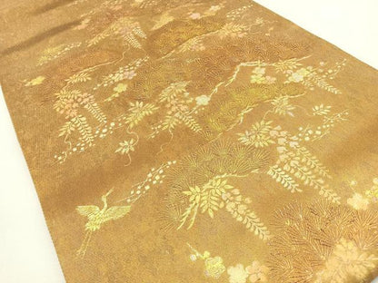 平和屋着物◎太鼓柄袋帯 飛鶴松梅文 金彩 正絹 逸品 BAAT9656hj