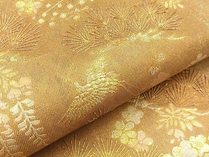 平和屋着物◎太鼓柄袋帯 飛鶴松梅文 金彩 正絹 逸品 BAAT9656hj