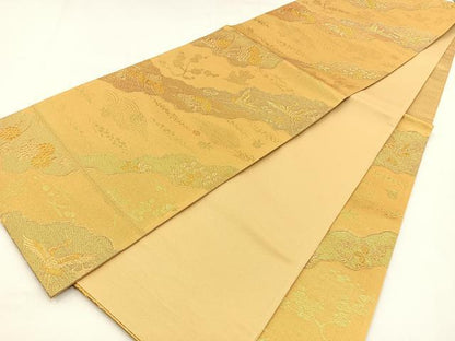 平和屋着物◎六通柄袋帯 道長飛鶴浜松文 金彩錦 正絹 逸品 未使用 BAAT9776yc