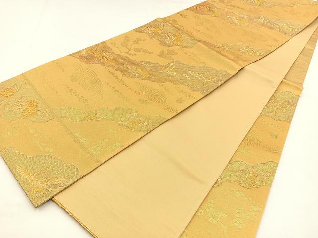平和屋着物◎六通柄袋帯 道長飛鶴浜松文 金彩錦 正絹 逸品 未使用 BAAT9776yc