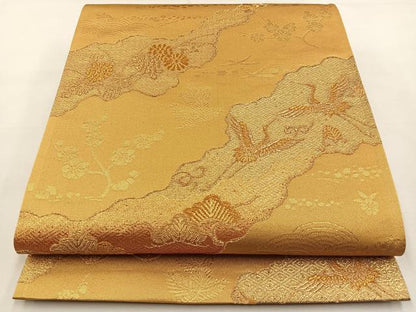 平和屋着物◎六通柄袋帯 道長飛鶴浜松文 金彩錦 正絹 逸品 未使用 BAAT9776yc