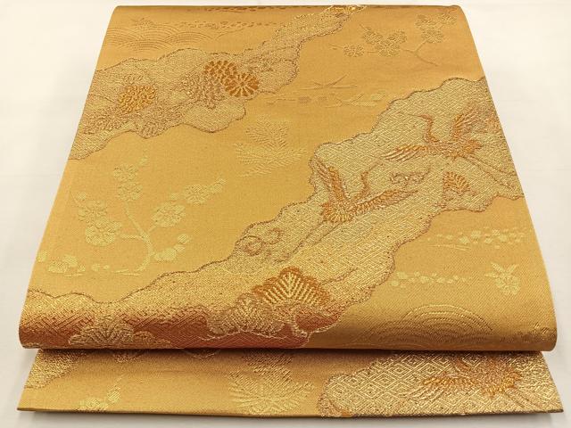 平和屋着物◎六通柄袋帯 道長飛鶴浜松文 金彩錦 正絹 逸品 未使用 BAAT9776yc