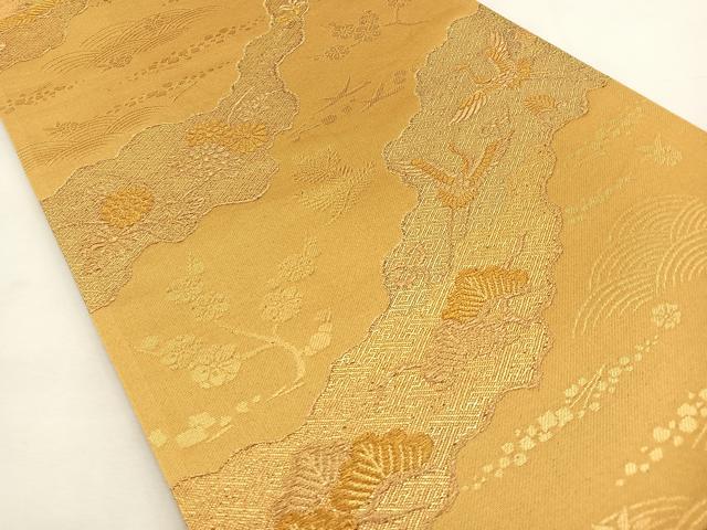 平和屋着物◎六通柄袋帯 道長飛鶴浜松文 金彩錦 正絹 逸品 未使用 BAAT9776yc