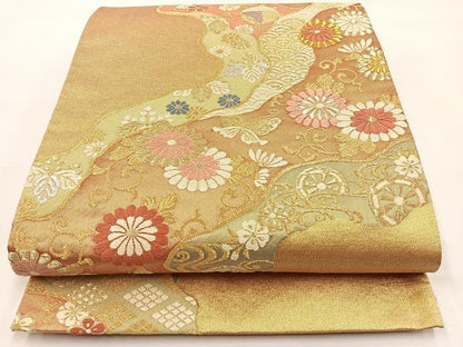平和屋着物◎六通柄袋帯　唐織　秀彩　オーロラ道長文　金銀糸　正絹　逸品　BAAT9782hj