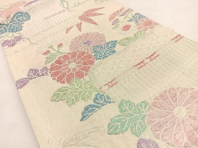 平和屋着物◎六通柄袋帯 間垣花文 銀糸 正絹 逸品 BAAT9784hj