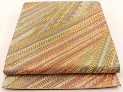 平和屋着物◎六通柄袋帯 斜線文 金糸 正絹 逸品 BAAT9785hj