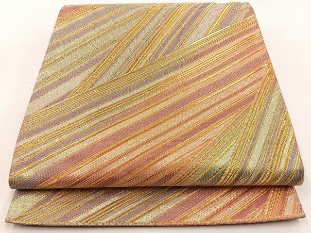 平和屋着物◎六通柄袋帯 斜線文 金糸 正絹 逸品 BAAT9785hj
