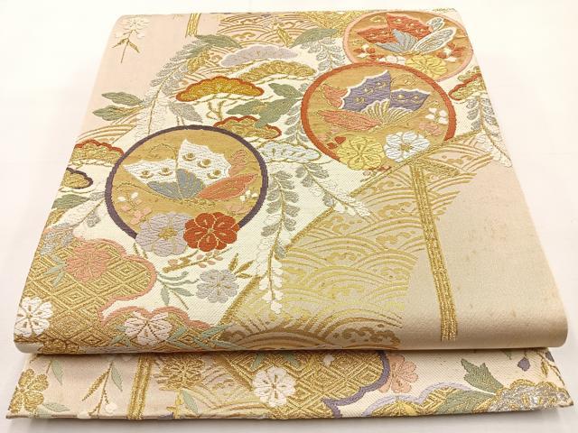 平和屋着物◎六通柄袋帯 唐織 花鳥丸文 金銀糸 正絹 逸品 BAAT9786hj