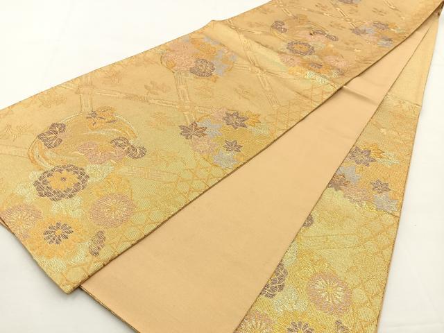 平和屋着物◎六通柄袋帯 花丸文 金糸 正絹 逸品 BAAT9787hj
