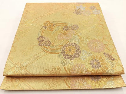 平和屋着物◎六通柄袋帯 花丸文 金糸 正絹 逸品 BAAT9787hj