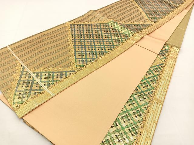 平和屋着物◎六通柄袋帯 格子柄 金糸 正絹 逸品 BAAT9788hj