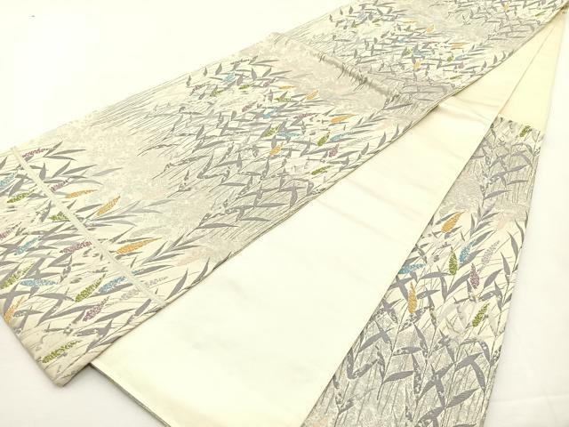 平和屋着物◎六通柄袋帯 水辺 銀糸 正絹 逸品 BAAT9791hj