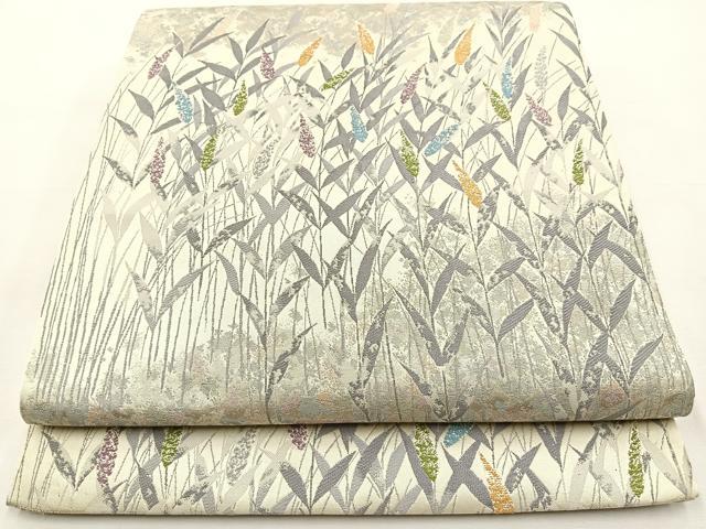 平和屋着物◎六通柄袋帯 水辺 銀糸 正絹 逸品 BAAT9791hj
