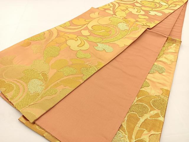 平和屋着物◎六通柄袋帯 唐草文 金糸 正絹 逸品 BAAT9792hj