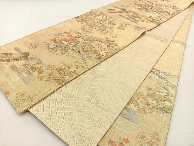 平和屋着物◎佐賀錦　六通柄袋帯　尾長鳥花文　金糸　正絹　逸品　BAAT9793hj