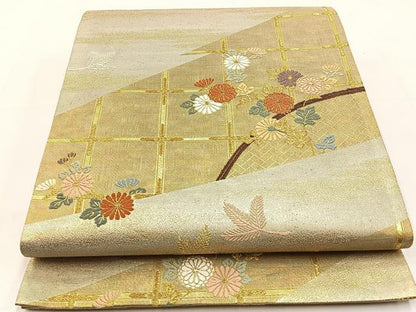 平和屋着物◎六通柄袋帯 唐織 間垣菊文 金銀糸 正絹 逸品 BAAT9796hj