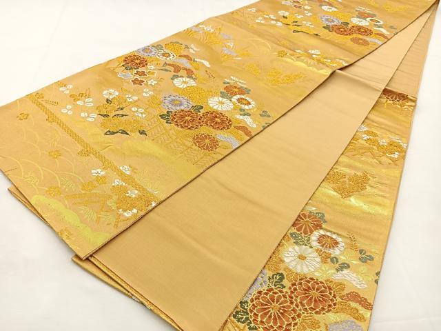 平和屋着物◎六通柄袋帯 秋草文 金糸 正絹 逸品 BAAT9797hj