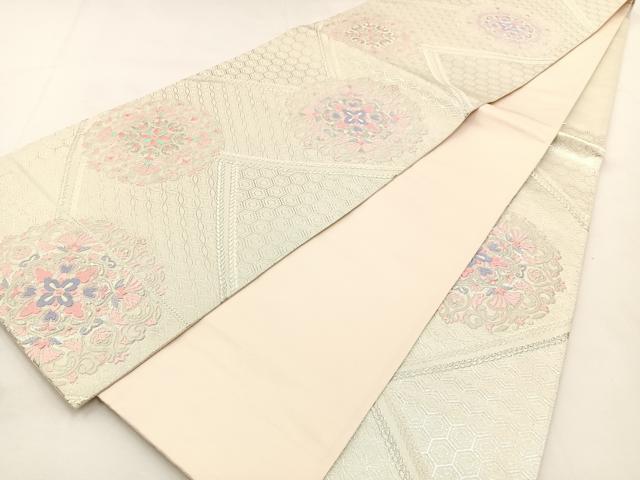 平和屋着物◎六通柄袋帯 唐織 正倉院花文 銀糸 正絹 逸品 BAAT9838hj