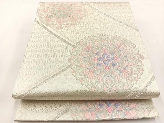 平和屋着物◎六通柄袋帯 唐織 正倉院花文 銀糸 正絹 逸品 BAAT9838hj