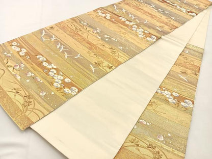 平和屋着物◎六通柄袋帯 唐織 瑞祥蒔絵 金銀糸 正絹 逸品 BAAT9863hj