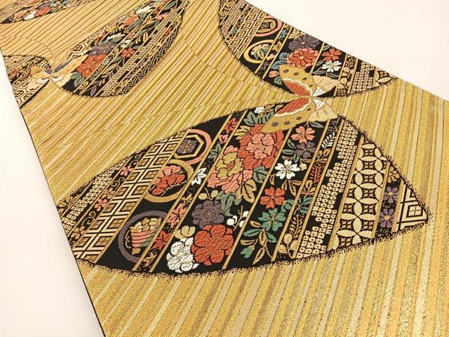平和屋着物◎六通柄袋帯　唐織　花蝶文　金糸　正絹　逸品　BAAT9876hj