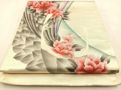 平和屋着物◎太鼓柄袋帯　花鳥文　金彩　正絹　逸品　BAAT9938hj