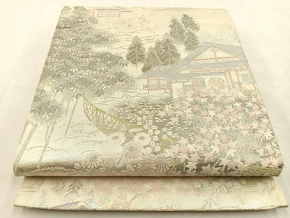 平和屋着物◎六通柄袋帯　唐織　京乃黒洛西乃彩　プラチナ箔二重織　正絹　逸品　BAAT9976hj