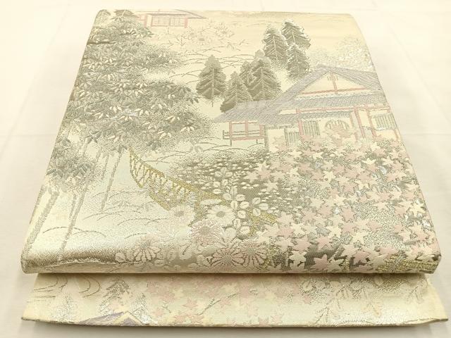 平和屋着物◎六通柄袋帯　唐織　京乃黒洛西乃彩　プラチナ箔二重織　正絹　逸品　BAAT9976hj