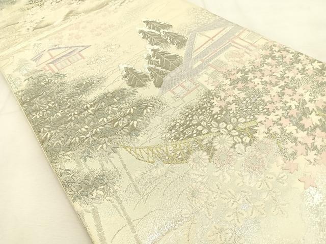 平和屋着物◎六通柄袋帯　唐織　京乃黒洛西乃彩　プラチナ箔二重織　正絹　逸品　BAAT9976hj