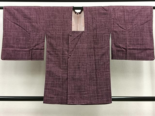 平和屋着物∞道行コート 紬地 格子柄 正絹 逸品 未使用 BAAU0004gt