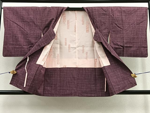 平和屋着物∞道行コート 紬地 格子柄 正絹 逸品 未使用 BAAU0004gt