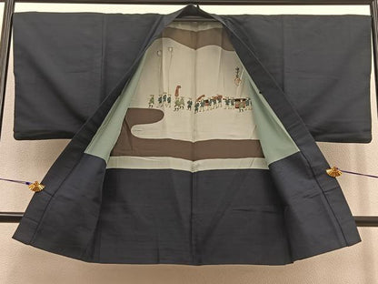 平和屋着物∞男性　長羽織　紬　羊羹色　正絹　逸品　BAAU0010gt