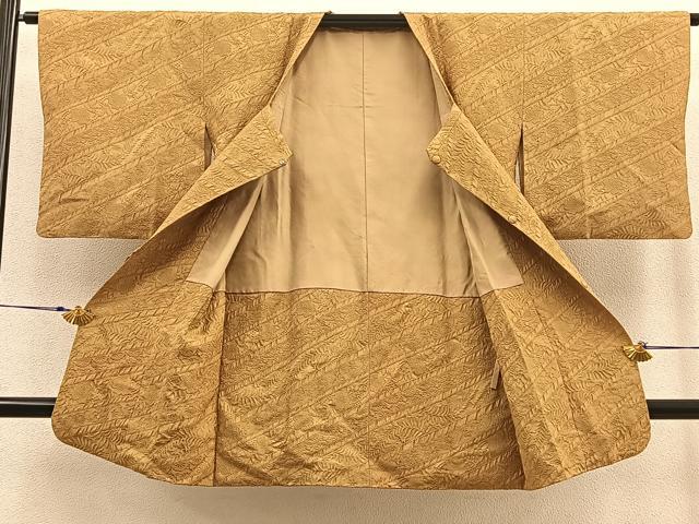 平和屋着物∞道行コート ロング丈 ふくれ織 草花文 正絹 逸品 BAAU0014gt