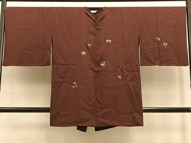 平和屋着物＃道行コート　ロング丈　リバーシブル　総刺繍　草花文　金糸　正絹　逸品　BAAU0017gt