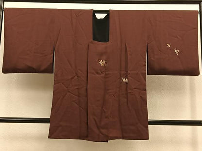 平和屋着物＃道行コート　ロング丈　リバーシブル　総刺繍　草花文　金糸　正絹　逸品　BAAU0017gt