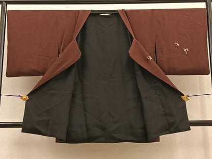 平和屋着物＃道行コート　ロング丈　リバーシブル　総刺繍　草花文　金糸　正絹　逸品　BAAU0017gt