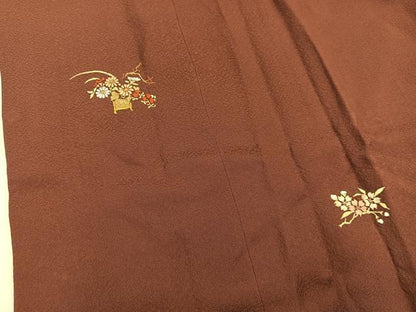 平和屋着物＃道行コート　ロング丈　リバーシブル　総刺繍　草花文　金糸　正絹　逸品　BAAU0017gt