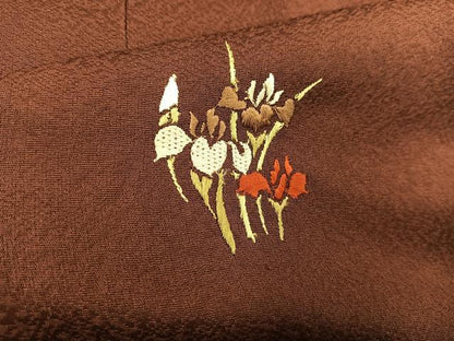 平和屋着物＃道行コート　ロング丈　リバーシブル　総刺繍　草花文　金糸　正絹　逸品　BAAU0017gt