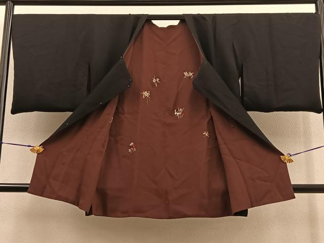 平和屋着物＃道行コート　ロング丈　リバーシブル　総刺繍　草花文　金糸　正絹　逸品　BAAU0017gt
