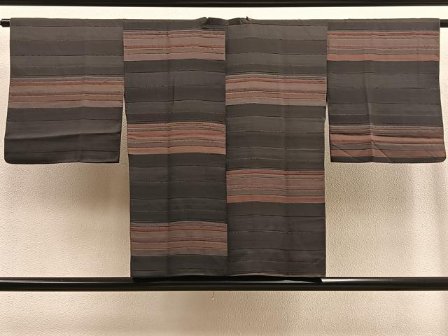 平和屋着物∞道行コート 横段文 正絹 逸品 BAAU0023gt