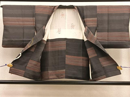 平和屋着物∞道行コート 横段文 正絹 逸品 BAAU0023gt