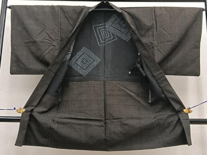 平和屋着物∞男性　長羽織　紬　縞　正絹　逸品　BAAU0027gt