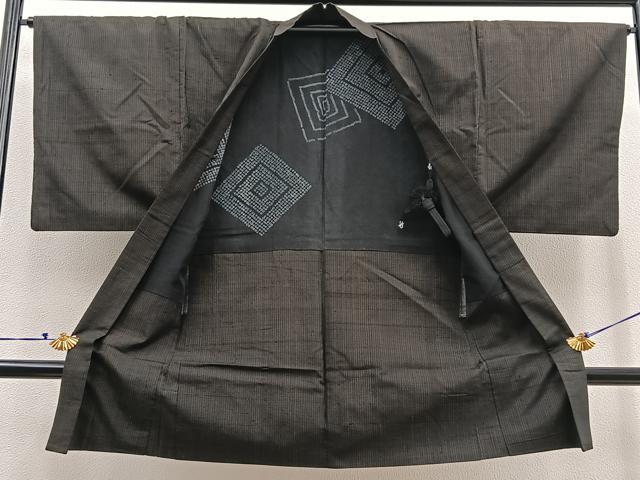 平和屋着物∞男性　長羽織　紬　縞　正絹　逸品　BAAU0027gt