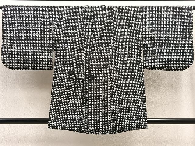 平和屋着物∞道中着 幾何学文様 黒地 洗える着物 BAAU0028gt