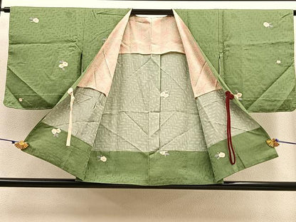 平和屋着物＃道中着　袖なし道中着セット　単衣　椿　正絹　逸品　未使用　BAAU0037gt