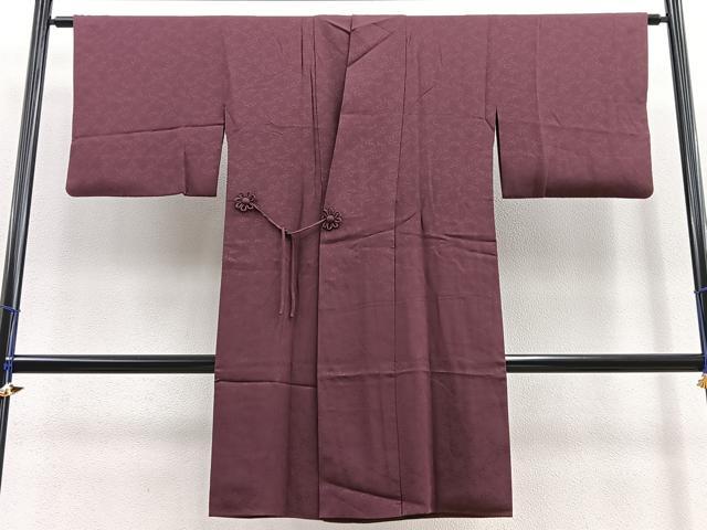 平和屋着物＃道中着 ロング丈 唐草地紋 栗皮茶色 正絹 逸品 BAAU0046gt