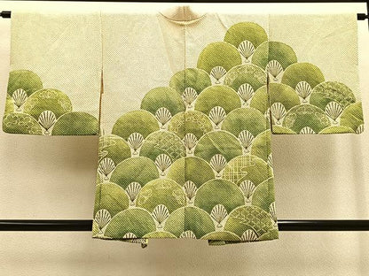 平和屋着物＃名門　藤娘きぬたや・総絞り　羽織　扇青海波　正絹　逸品　BAAU0051gt